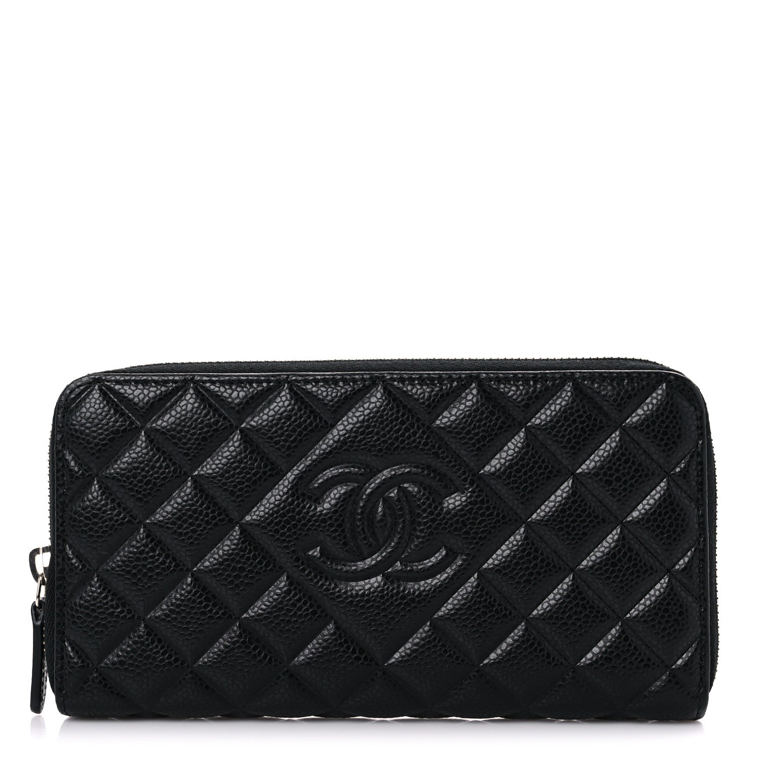 Chanel Caviar Quilted Diamond CC Gusset Zip Around Wallet Black 1 of 11