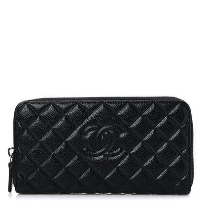Chanel Caviar Quilted Diamond CC Gusset Zip Around Wallet Black 1 of 11