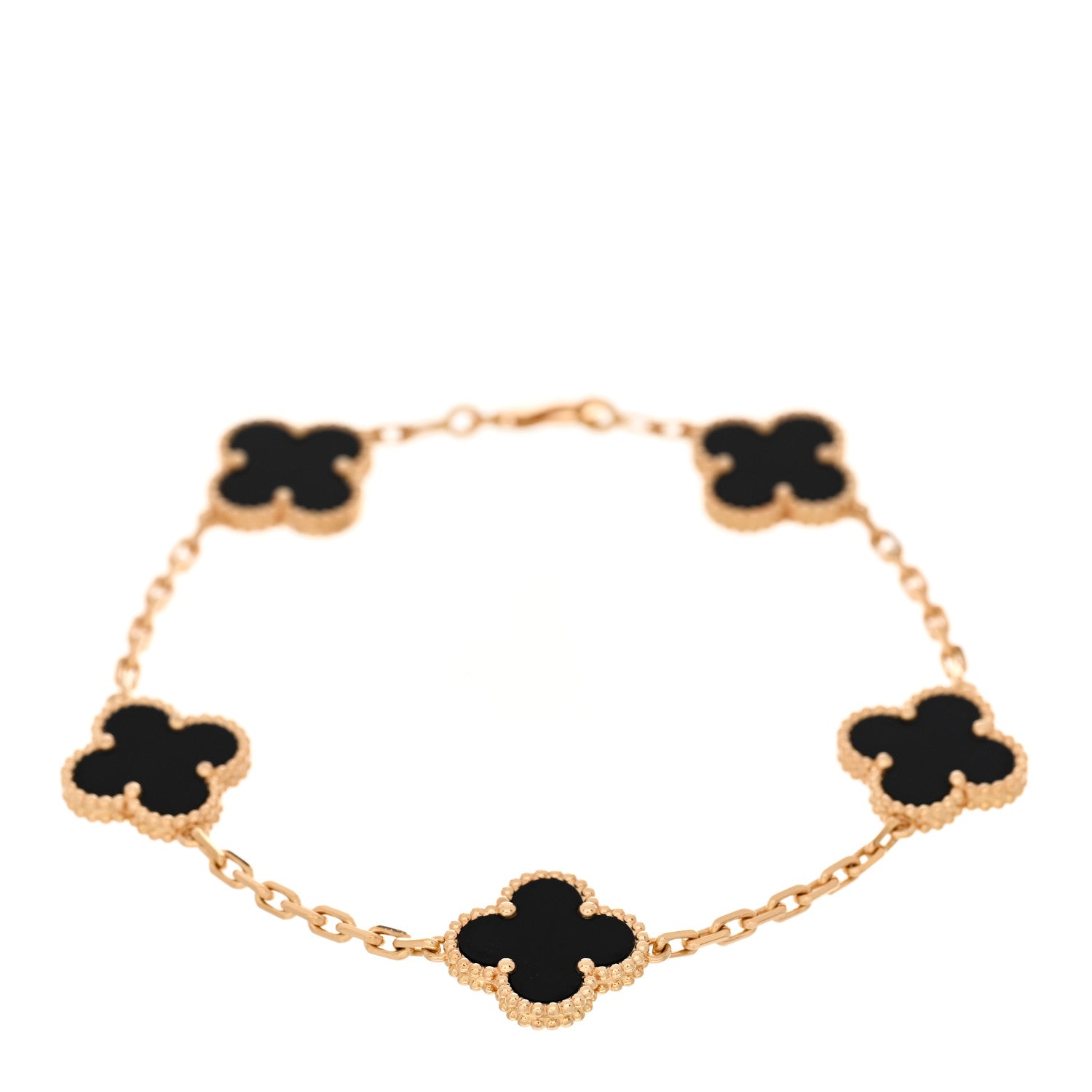 Van Cleef & Arpels 18K Yellow Gold Black Onyx 5 Motifs Vintage Alhambra Bracelet 1 of 4