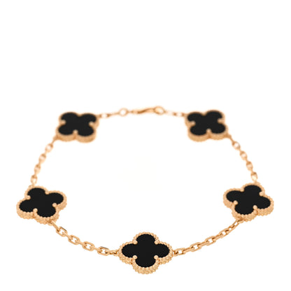 Van Cleef & Arpels 18K Yellow Gold Black Onyx 5 Motifs Vintage Alhambra Bracelet 1 of 4