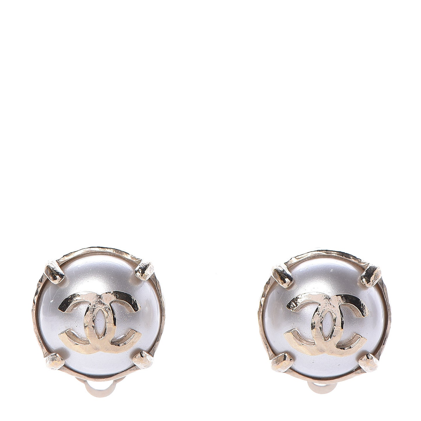 Pearl CC Large Clip On Earrings Light Gold