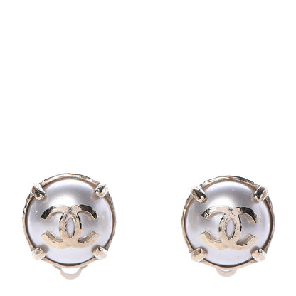 Chanel Pearl CC Large Clip On Earrings Light Gold 1 of 6