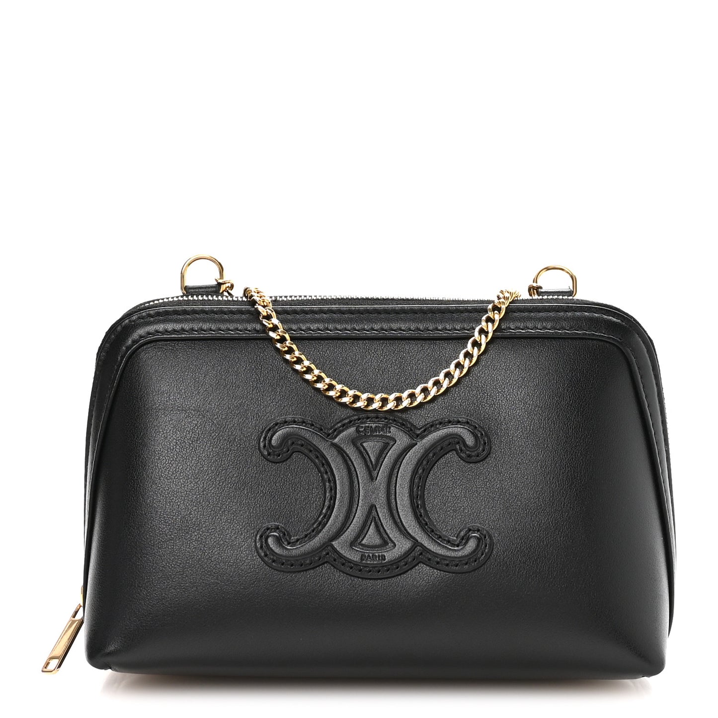 Smooth Calfskin Cuir Triomphe Clutch on Chain Black