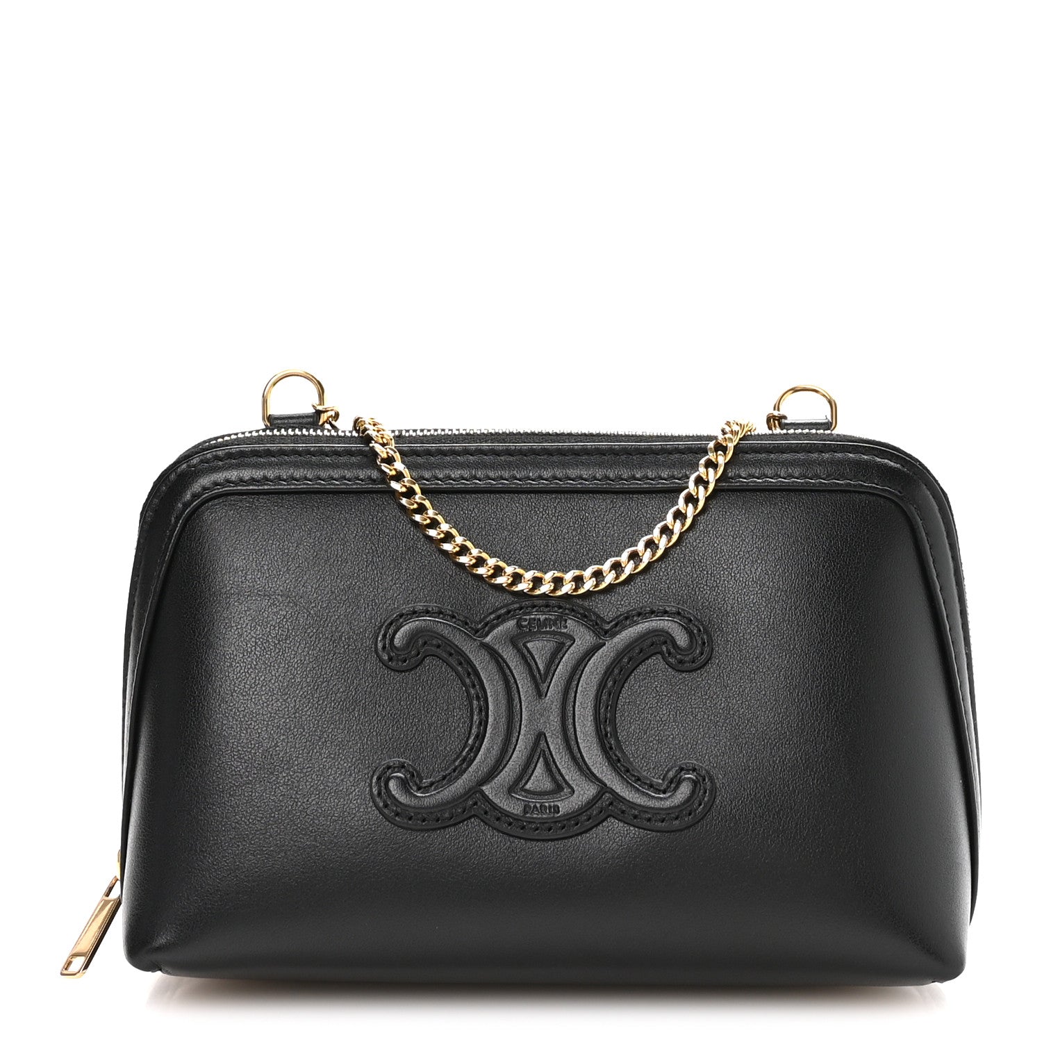 Celine Smooth Calfskin Cuir Triomphe Clutch on Chain Black 1 of 11