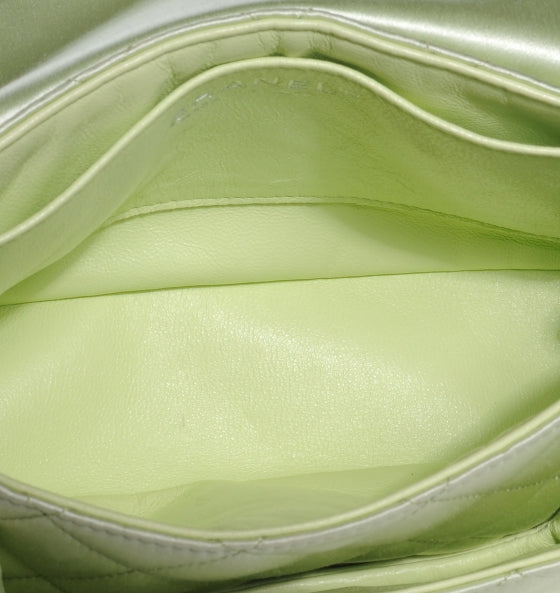 Satin Quilted Medium Flap Mint Green