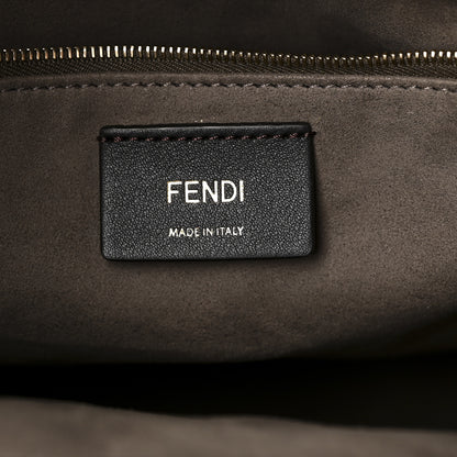 Fendi Glazed Fabric Vitello Century Plexiglass FF 1974 Stamp Patch Medium Runaway Shopper Tote Mogano Panna Black 6 of 10