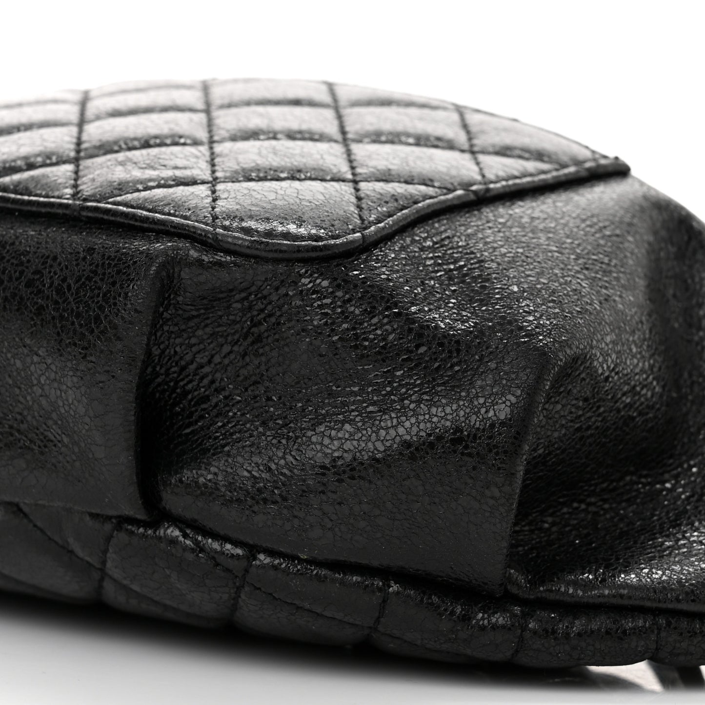 Crumpled Glazed Lambskin Quilted Waist Bag Fanny Pack Black
