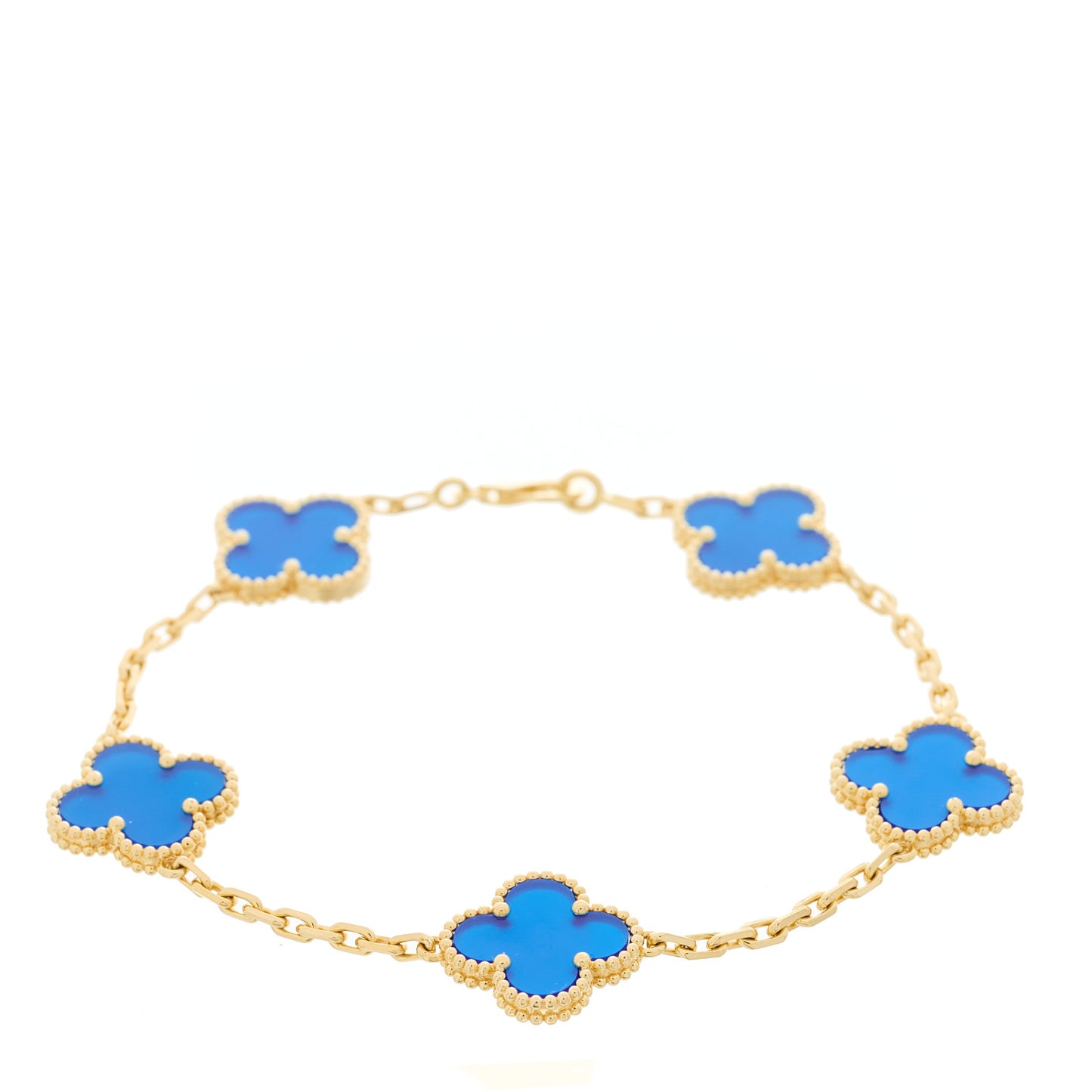 18K Yellow Gold Blue Agate 5 Motifs Vintage Alhambra Bracelet