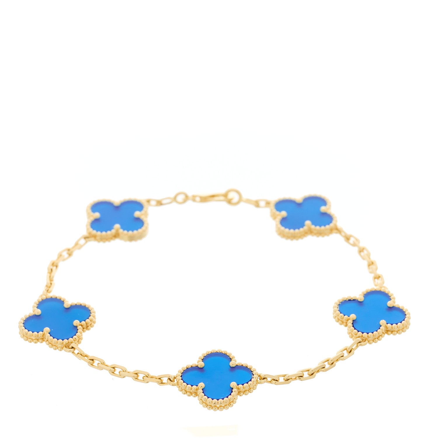 Van Cleef & Arpels 18K Yellow Gold Blue Agate 5 Motifs Vintage Alhambra Bracelet 1 of 4
