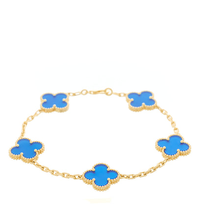 Van Cleef & Arpels 18K Yellow Gold Blue Agate 5 Motifs Vintage Alhambra Bracelet 1 of 4