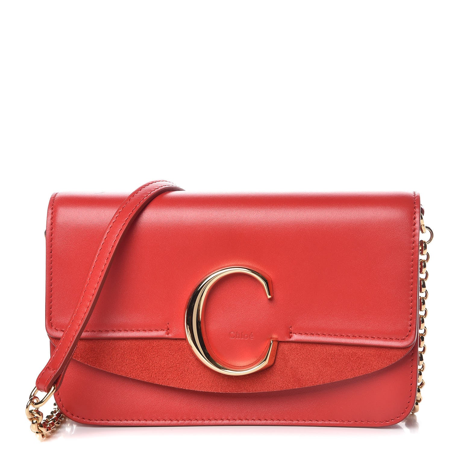 Chloe Calfskin Suede C Clutch With Chain Plaid Red 1 of 9