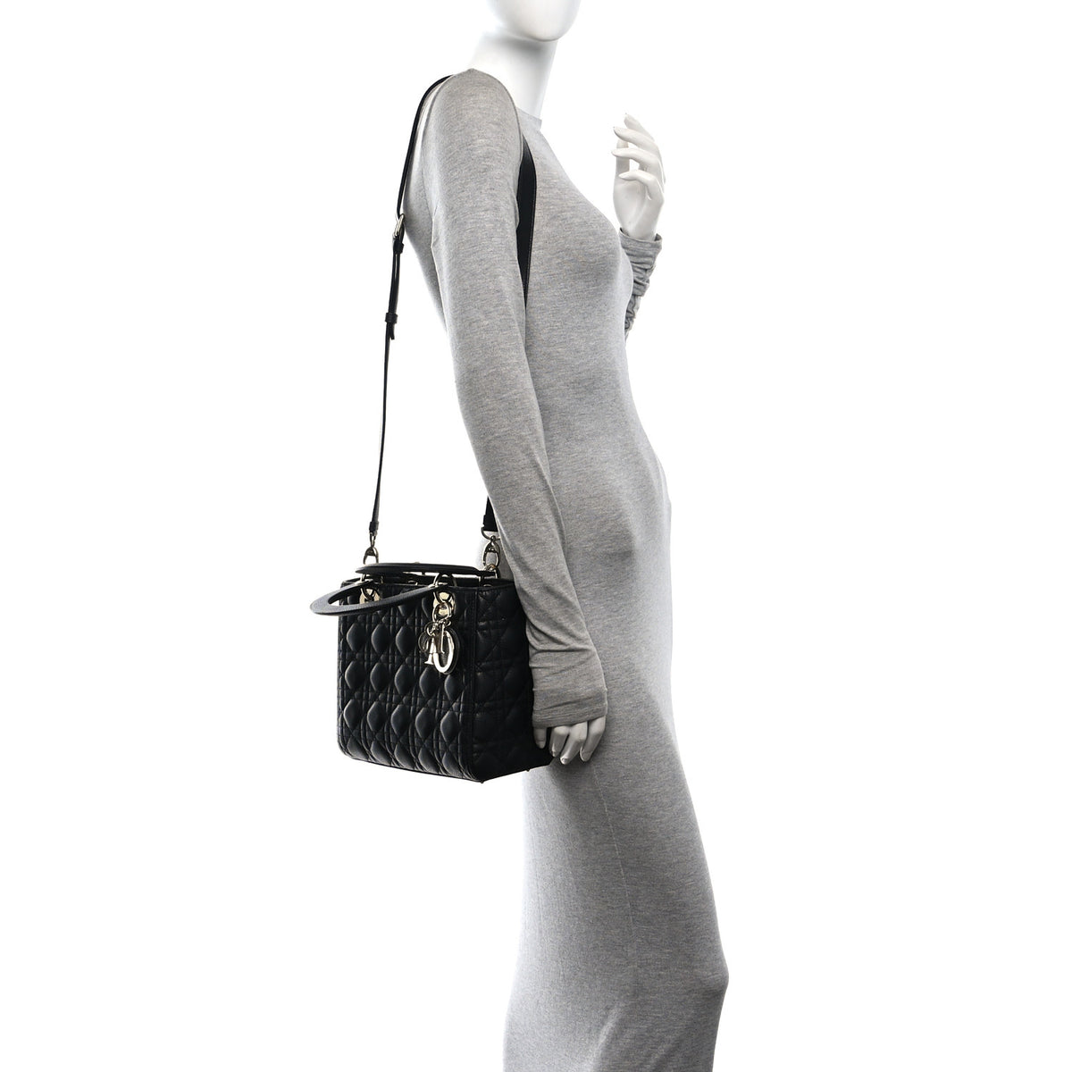Grained Calfskin Cannage Medium Lady Dior Black