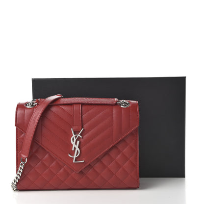 Saint Laurent Grain De Poudre Textured Mixed Matelasse Triquilt Medium Monogram Satchel Rouge Eros 10 of 10