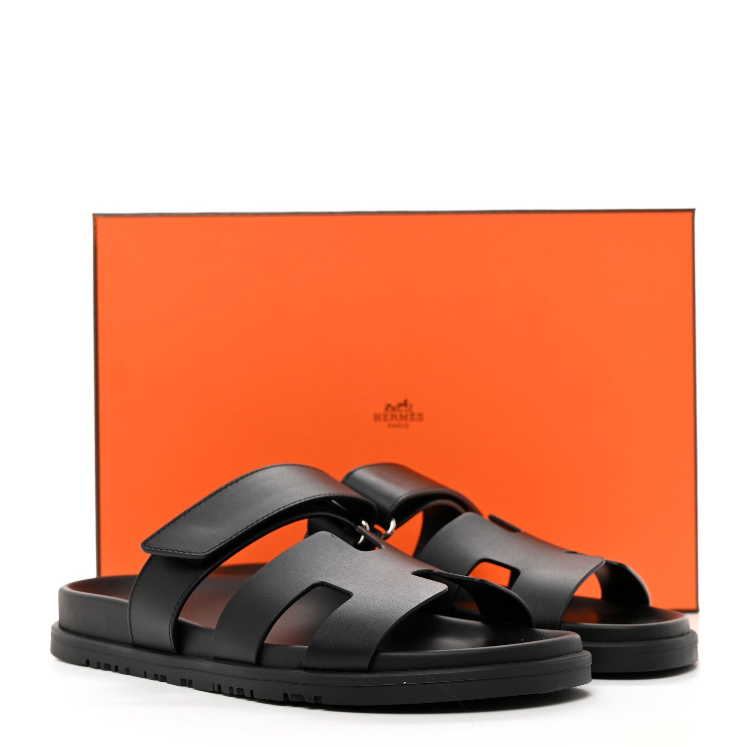 Hermes Calfskin Womens Chypre Sandals 38 Black 2 of 9