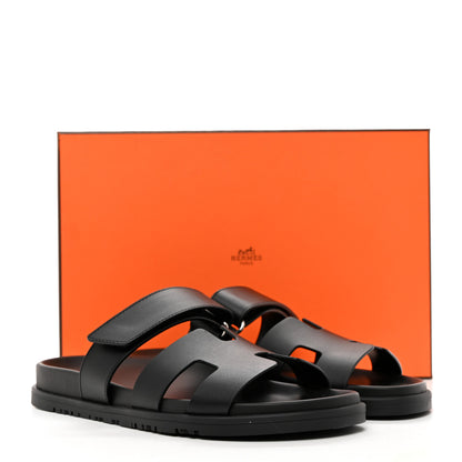 Hermes Calfskin Womens Chypre Sandals 38 Black 2 of 9