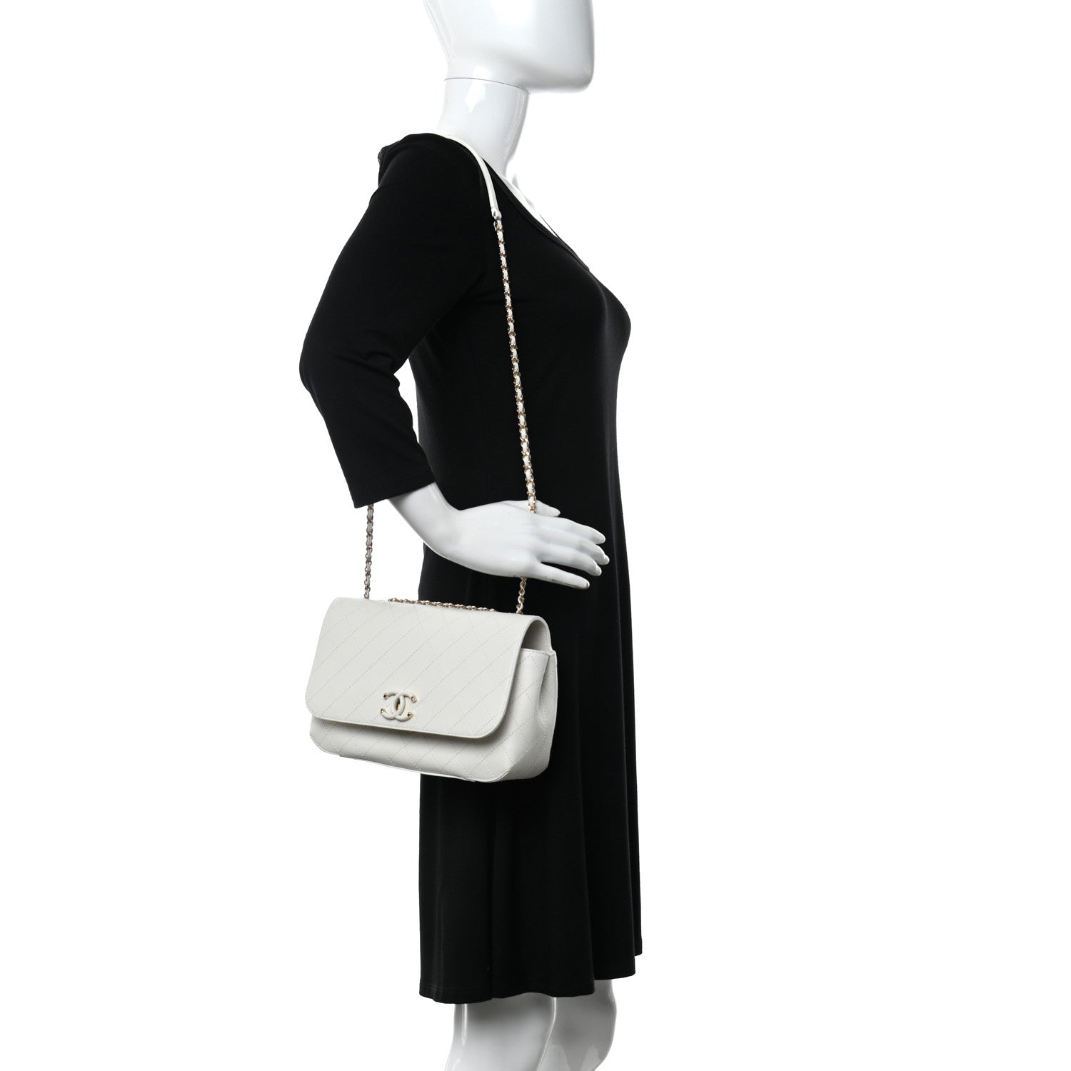 Chanel Calfskin Stitched Medium Covered CC Flap Bag White 2 of 9