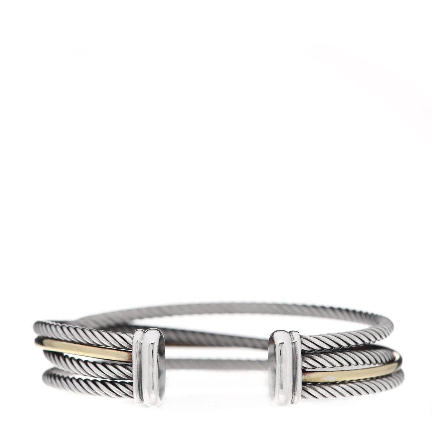 Sterling Silver 18K Yellow Gold Crossover Three Row Cuff Bracelet