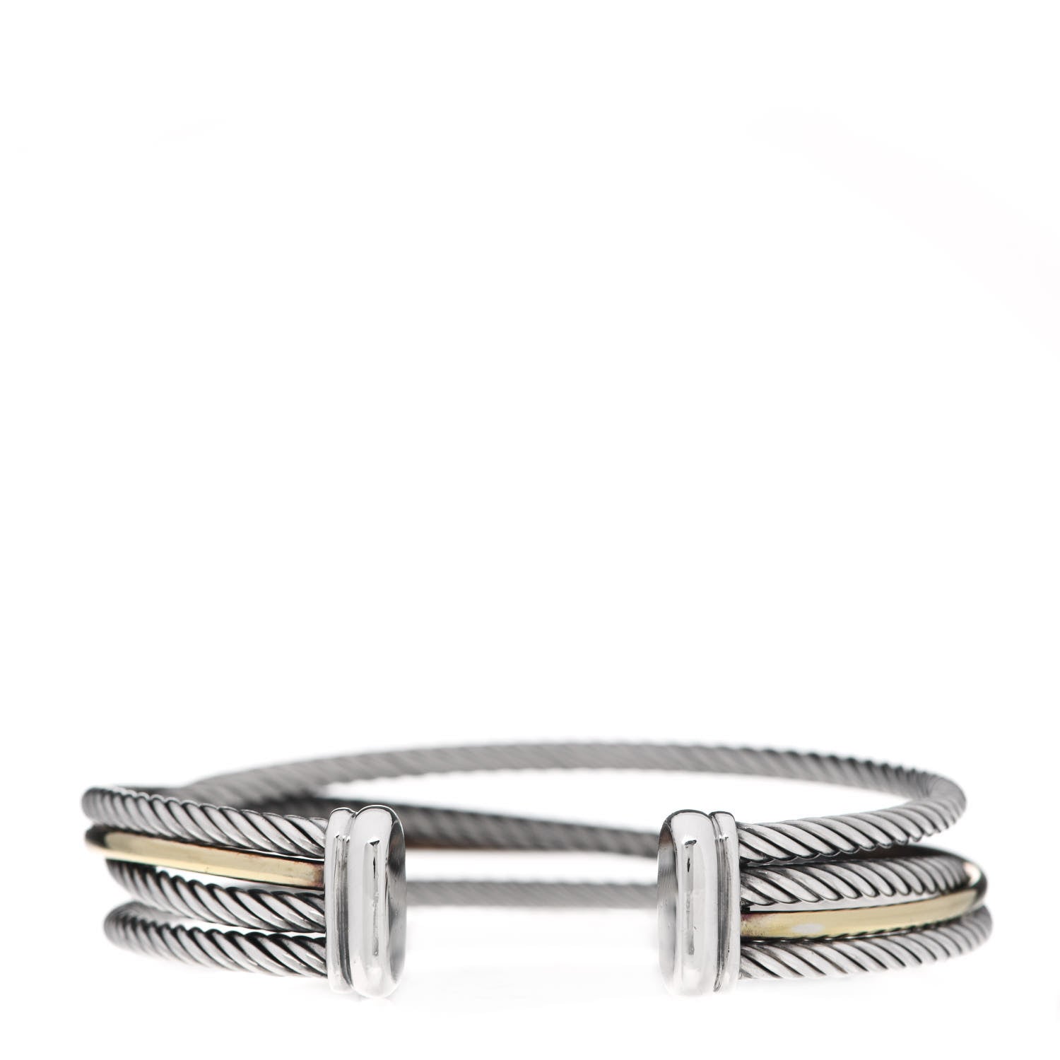 David Yurman Sterling Silver 18K Yellow Gold Crossover Three Row Cuff Bracelet 3 of 4