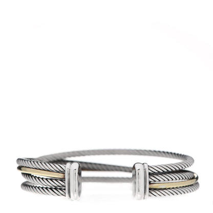 David Yurman Sterling Silver 18K Yellow Gold Crossover Three Row Cuff Bracelet 3 of 4