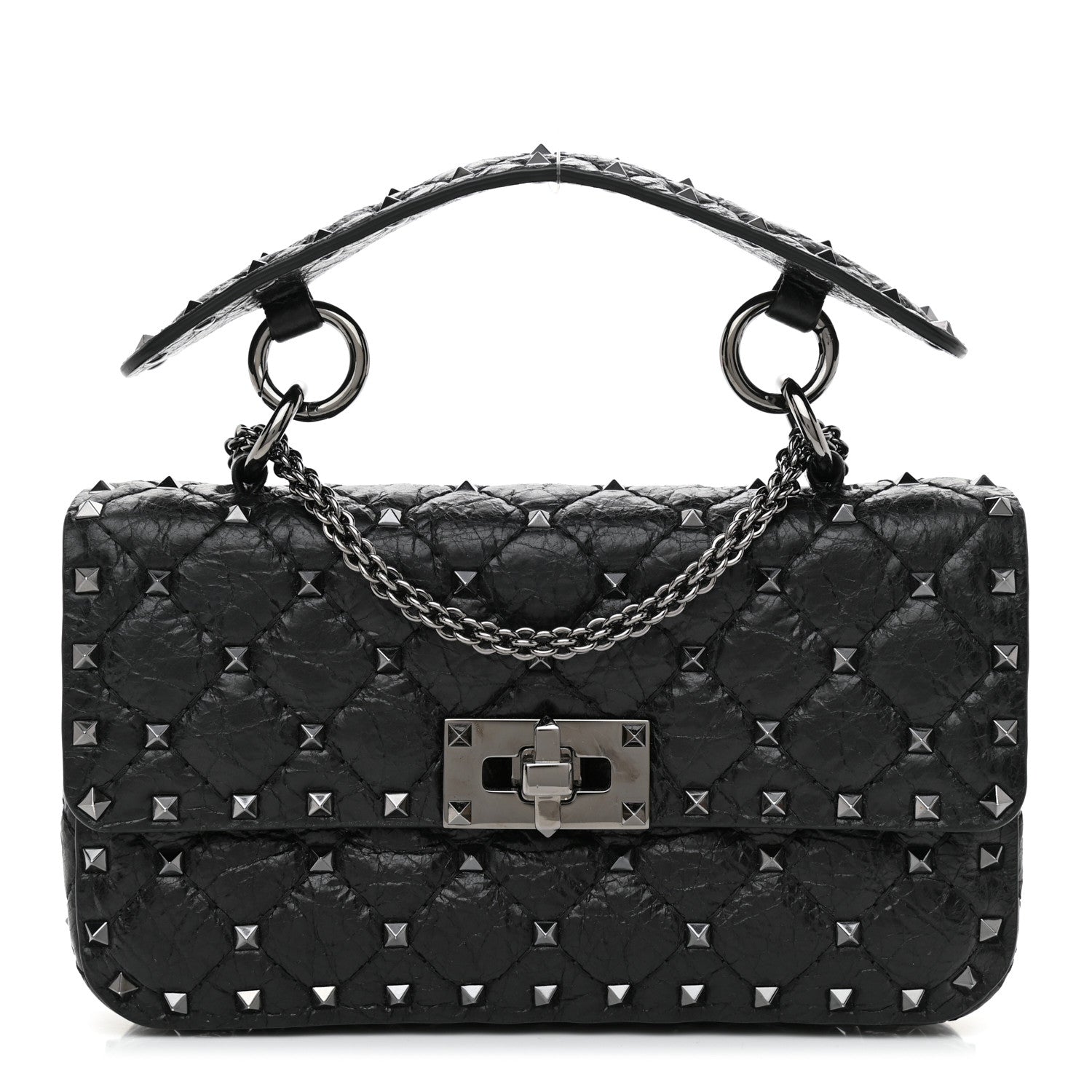 Valentino Garavani Craquele Nappa Small Rockstud Spike Shoulder Bag Black 2 of 7