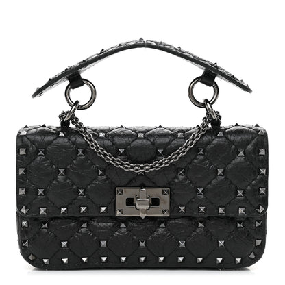 Valentino Garavani Craquele Nappa Small Rockstud Spike Shoulder Bag Black 2 of 7