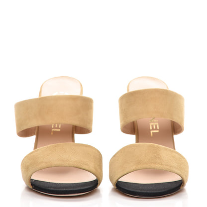 Chanel Suede Pearl Heel Sandals 35 Beige 2 of 9