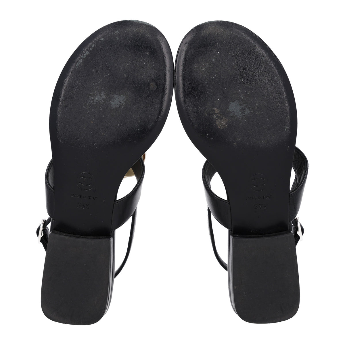 Lambskin Camellia Thong Sandals 36.5 Black White