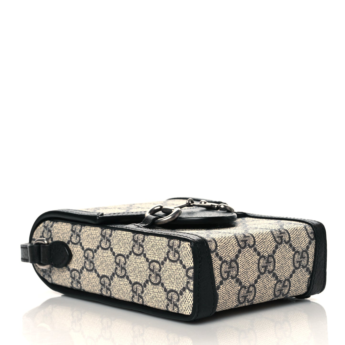 GG Supreme Monogram Textured Dollar Calfskin Mini Horsebit 1955 Crossbody Bag Beige Blue
