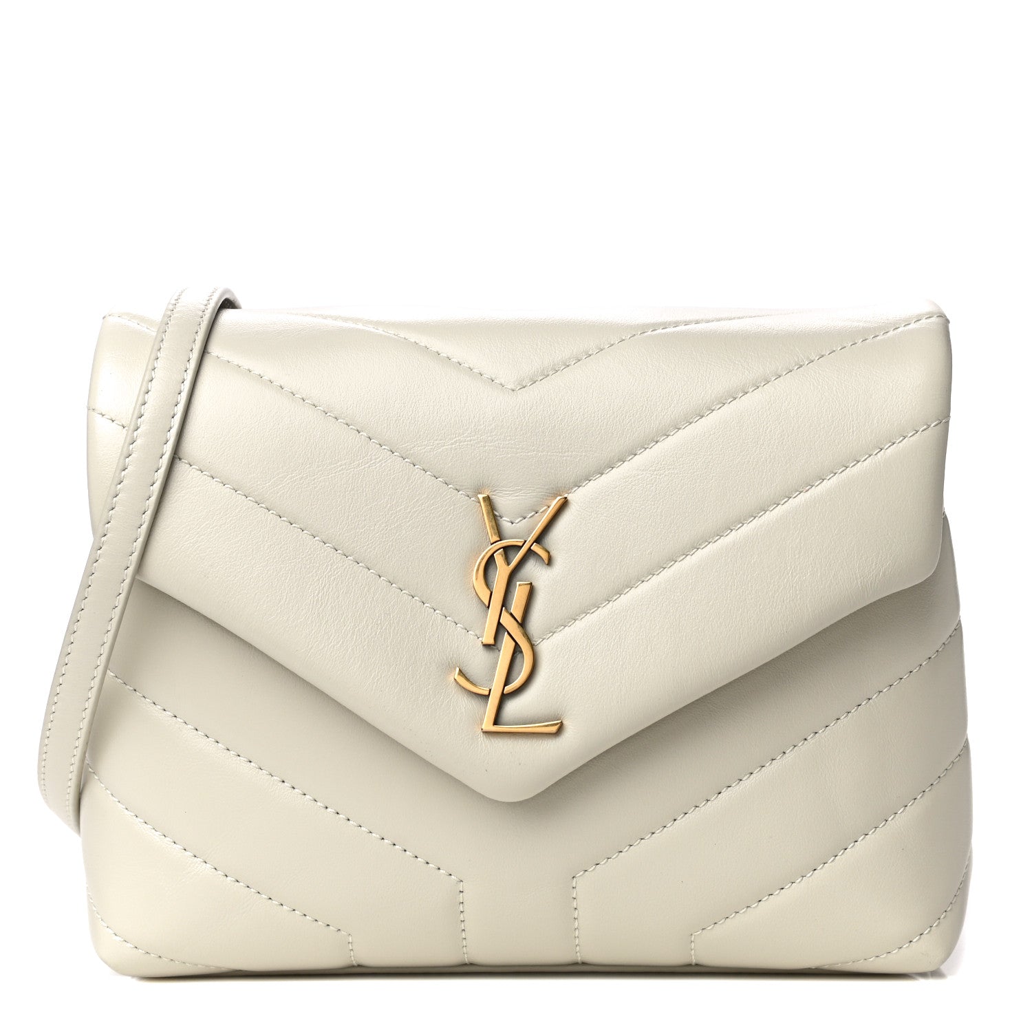 Saint Laurent Calfskin Y Quilted Monogram Toy Loulou Crossbody Bag Ivory 1 of 14