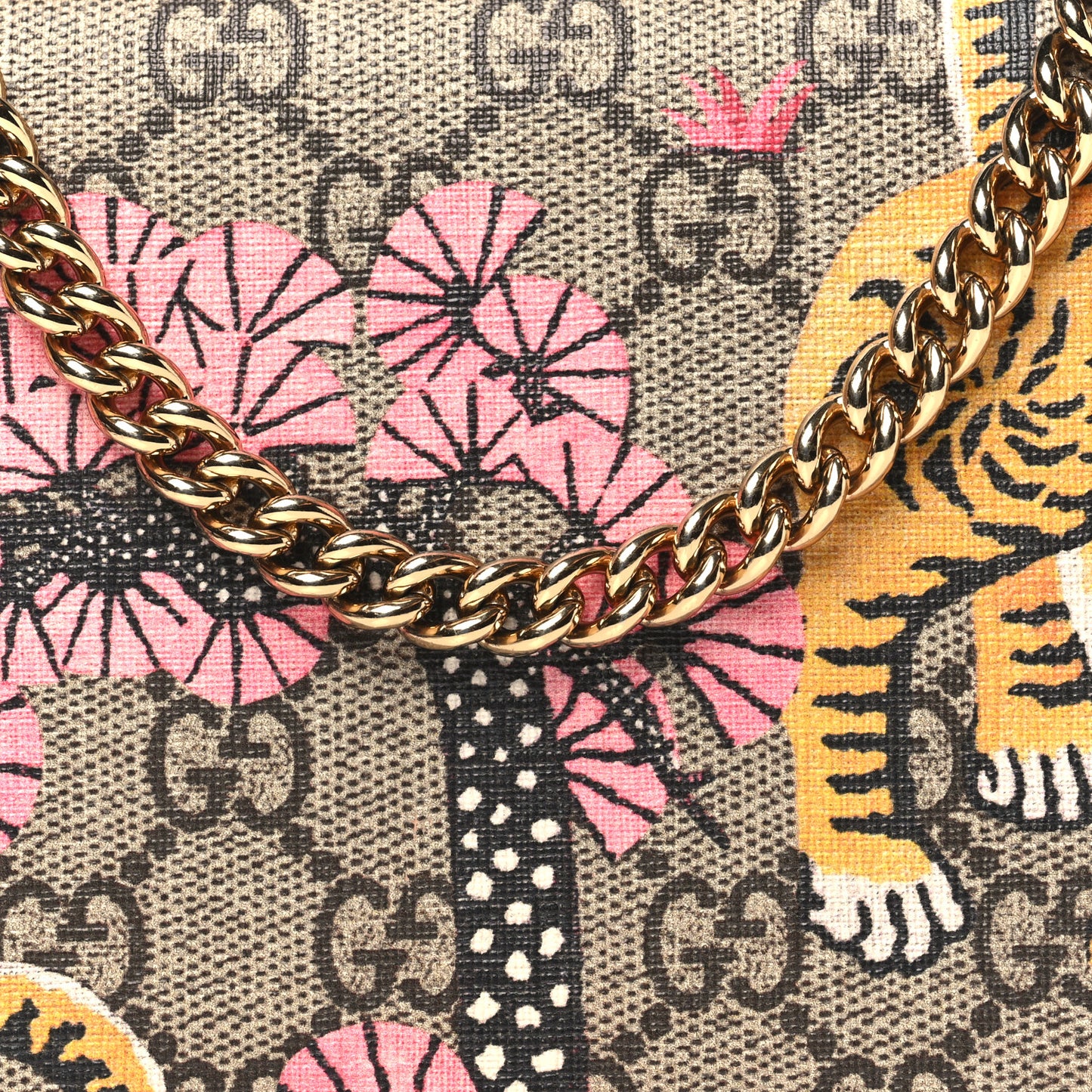GG Supreme Monogram Bengal Chain Wallet Beige Pink