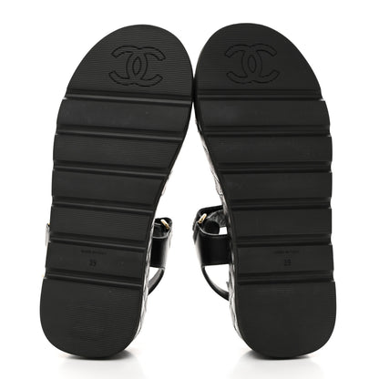 Chanel Lambskin Quilted Platform Sandals 39 Black 5 of 10
