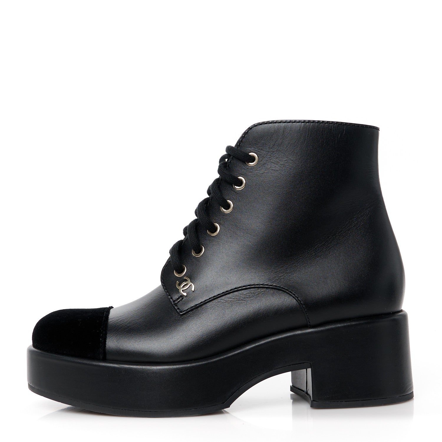 Chanel Calfskin Velvet CC Cap Toe Boots 39.5 Black 1 of 8