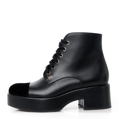 Chanel Calfskin Velvet CC Cap Toe Boots 39.5 Black 1 of 8