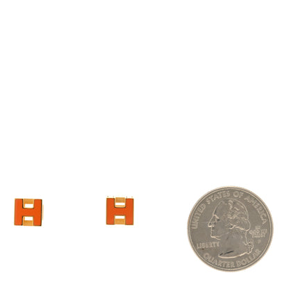 Hermes Gold Lacquered Cage d'H Earrings Orange 2 of 4