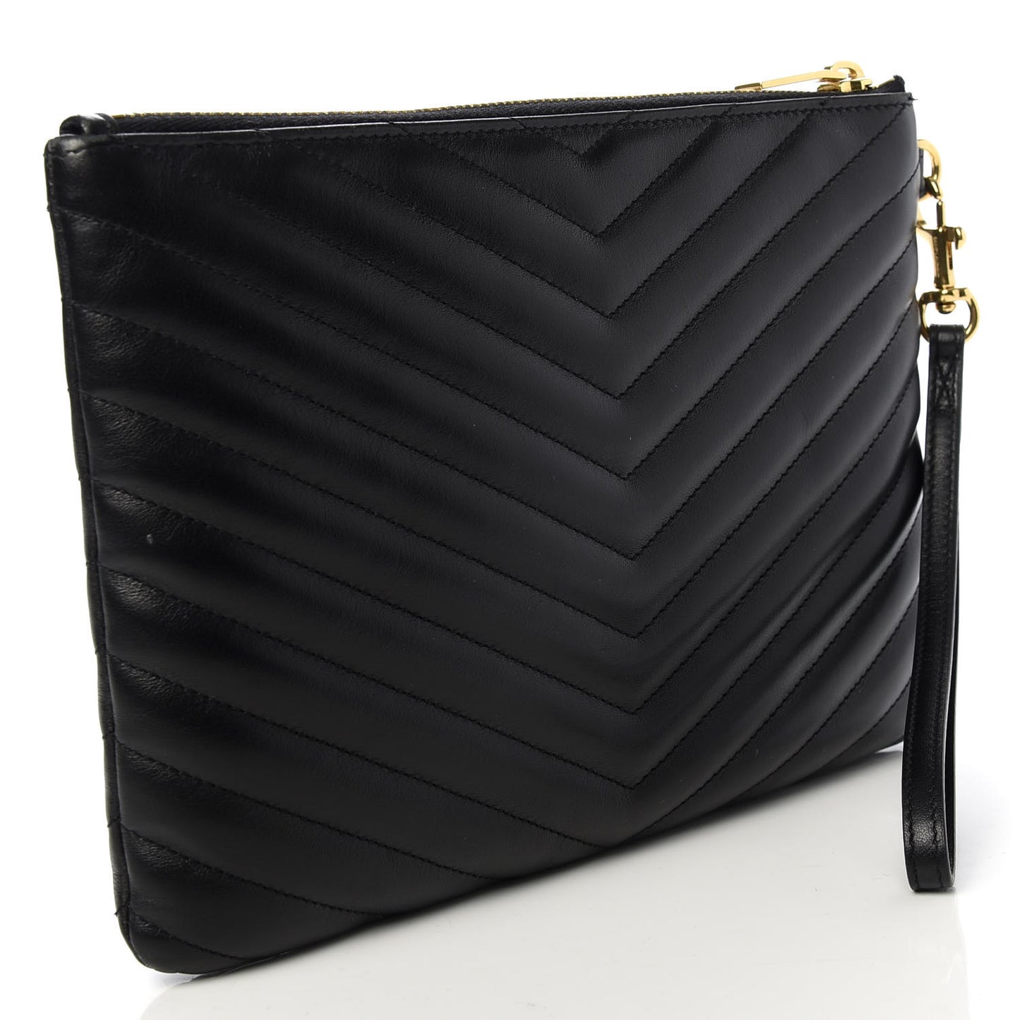 Calfskin Matelasse Chevron Monogram A5 Wristlet Black