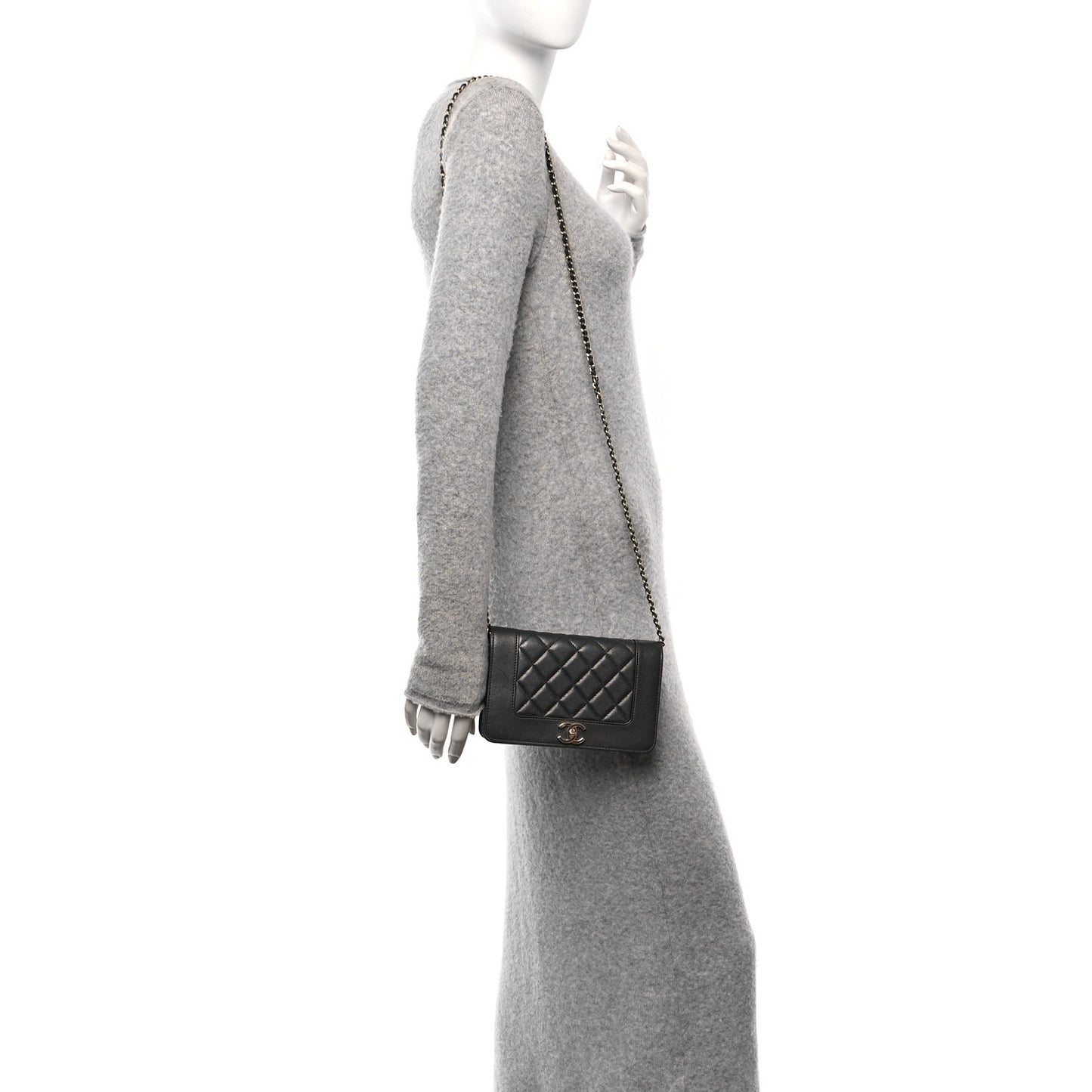 Sheepskin Quilted Mademoiselle Vintage Wallet On Chain WOC Ruthenium
