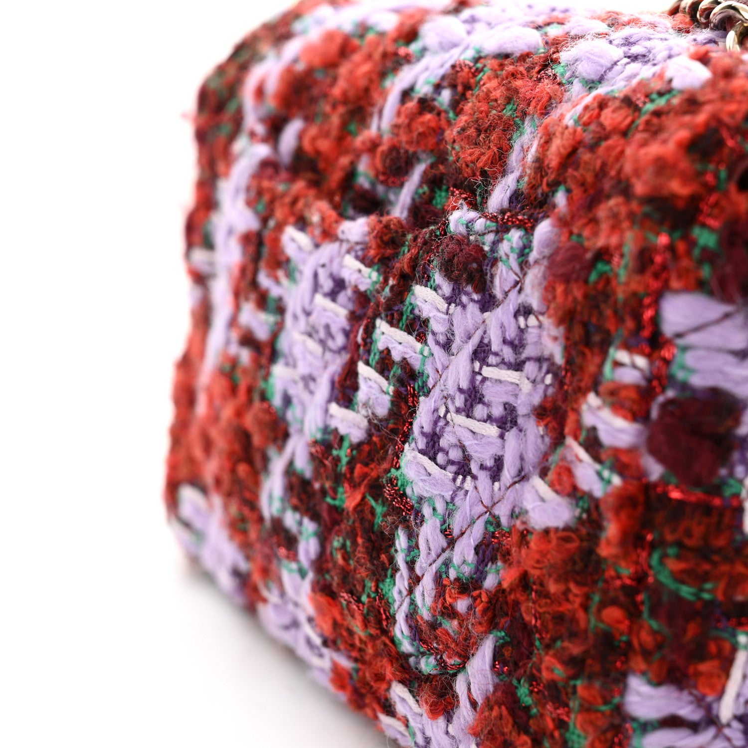 Chanel Tweed Quilted Mini Rectangular Flap Red Purple Green 13 of 13