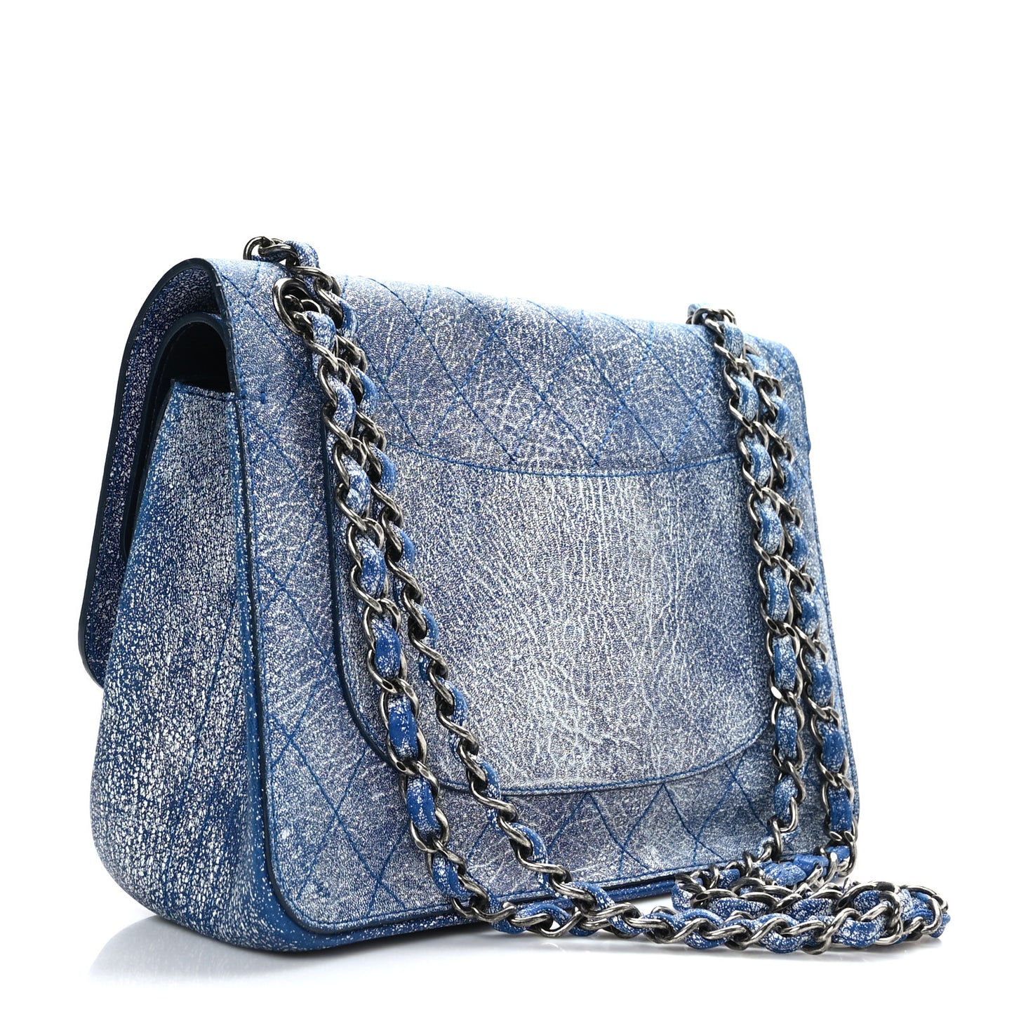 Crackled Calfskin Jumbo Double Flap Blue