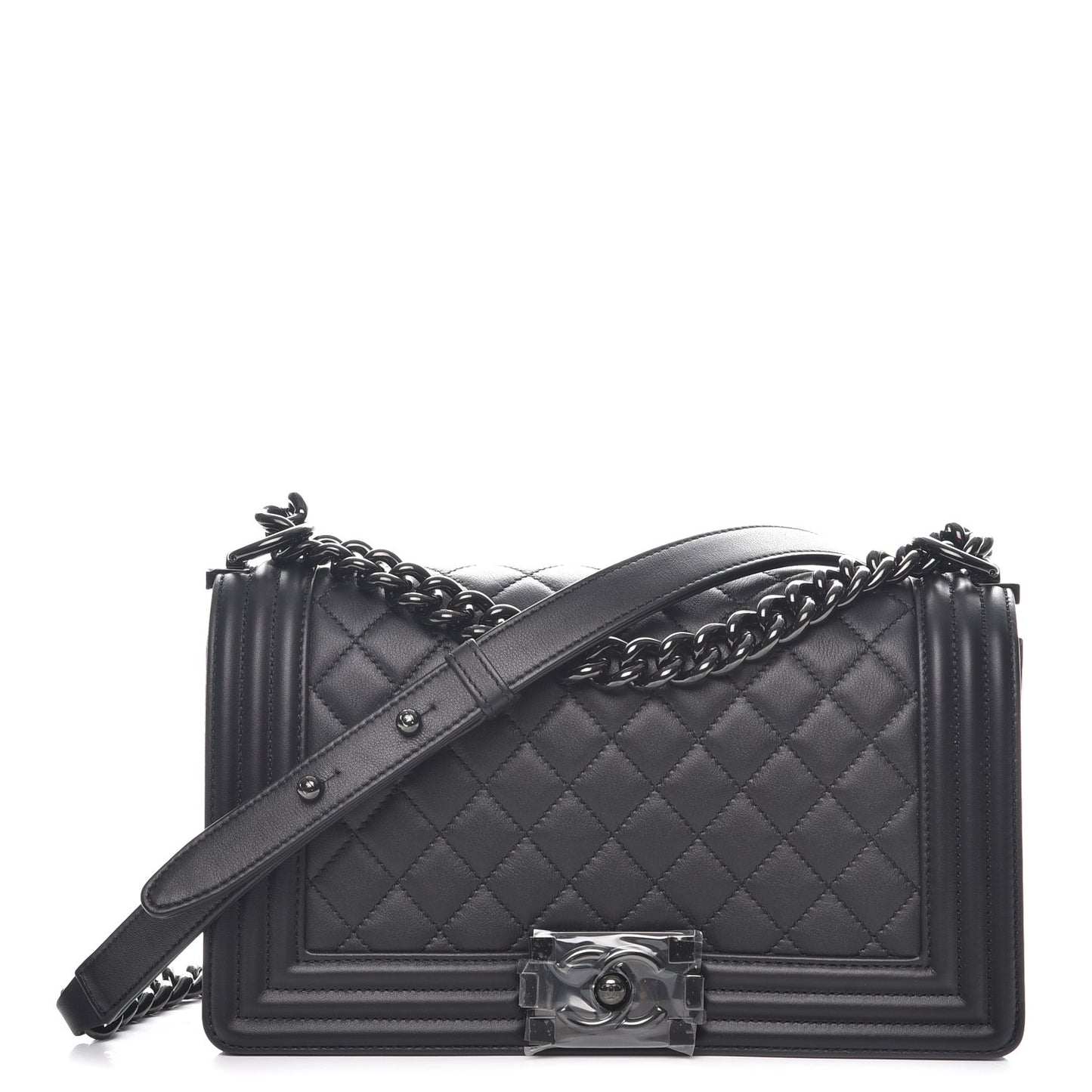 Lambskin Quilted Medium Boy Flap So Black