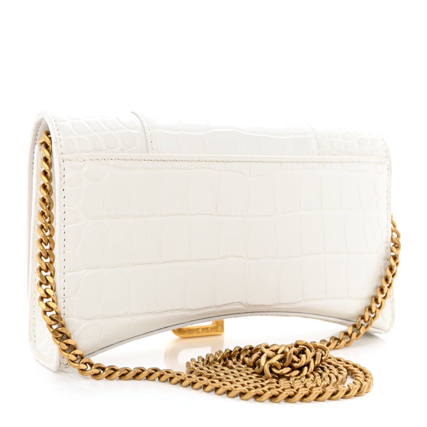 Shiny Calfskin Crocodile Embossed Hourglass Chain Bag White
