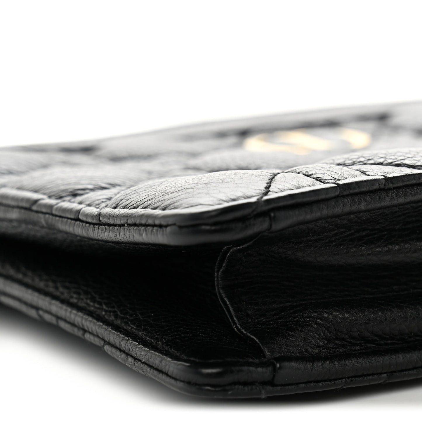 Calfskin Cannage Caro Zipped Pouch With Chain Black