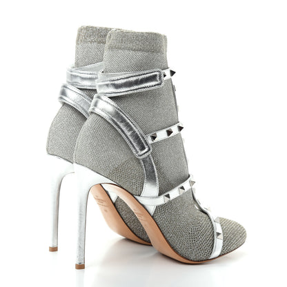 Valentino Garavani Metallic Nappa Knit Rockstud Bodytech Sock Booties 40 Silver 4 of 9