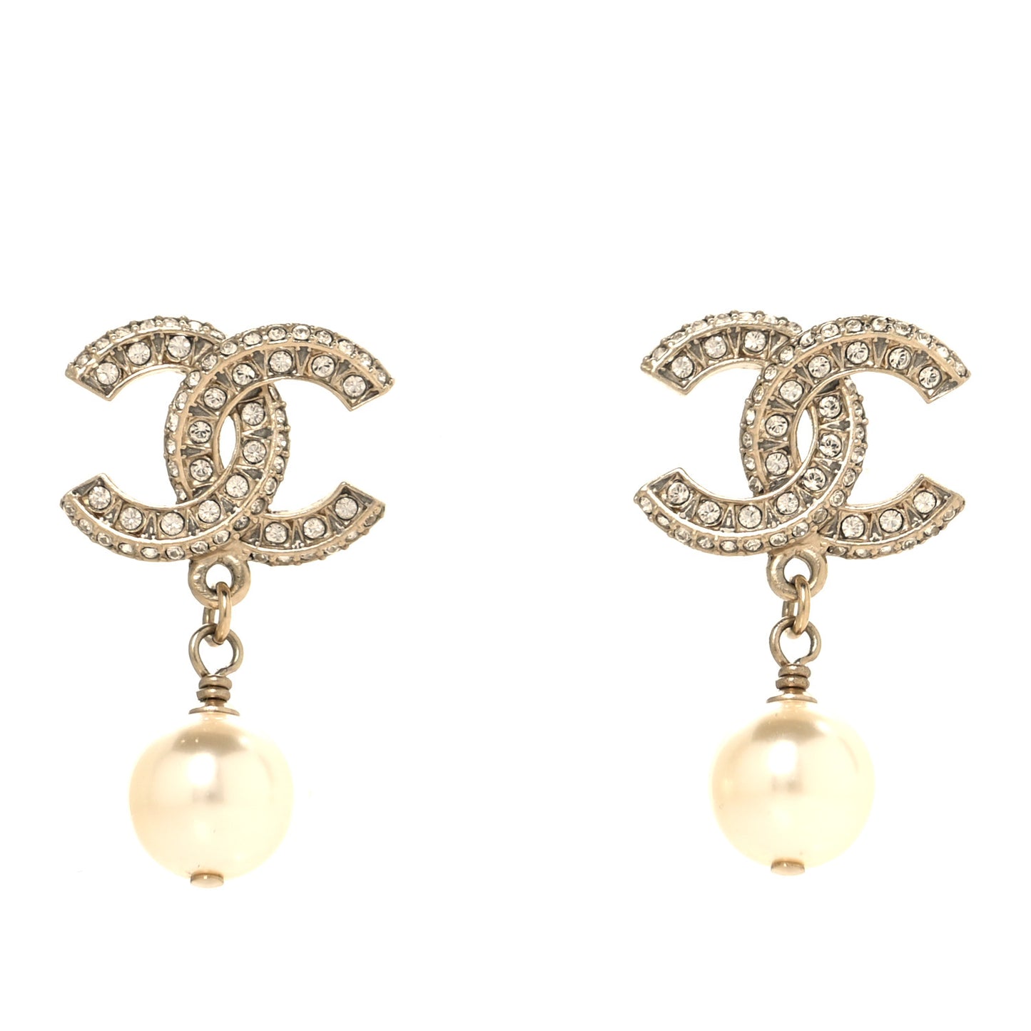 Crystal Timeless CC Pearl Drop Earrings Light Gold
