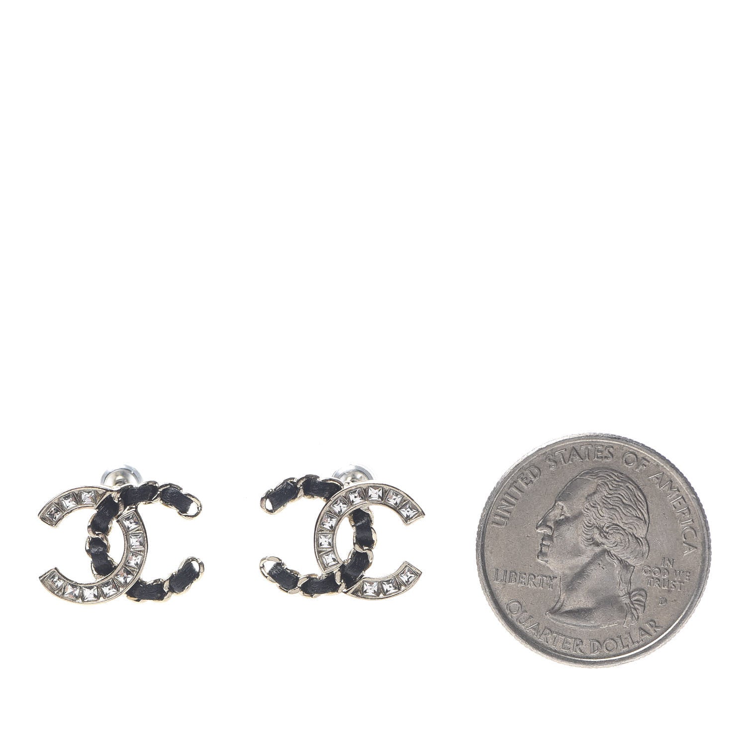 Chanel Crystal Baguette Lambskin Chain CC Vintage Allure Stud Earrings Black Gold 2 of 5
