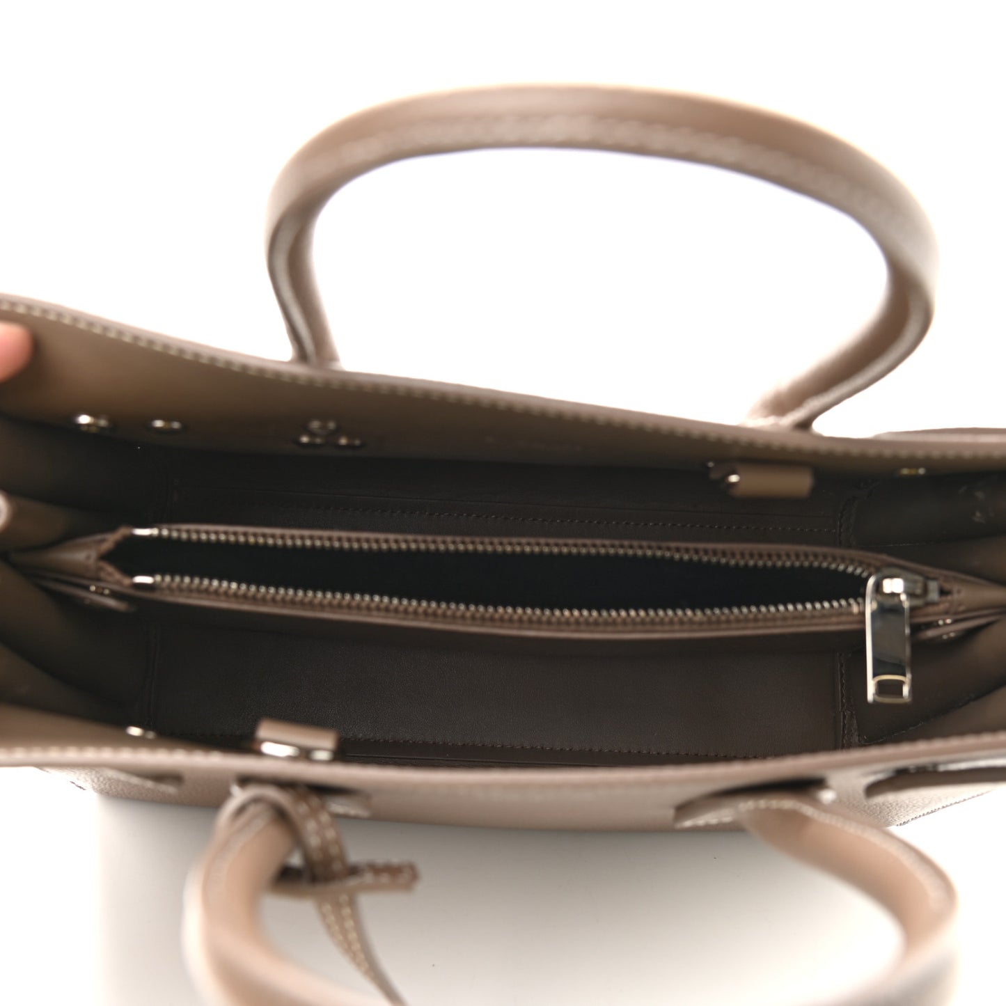 Grained Calfskin Topstich Baby Sac De Jour Taupe