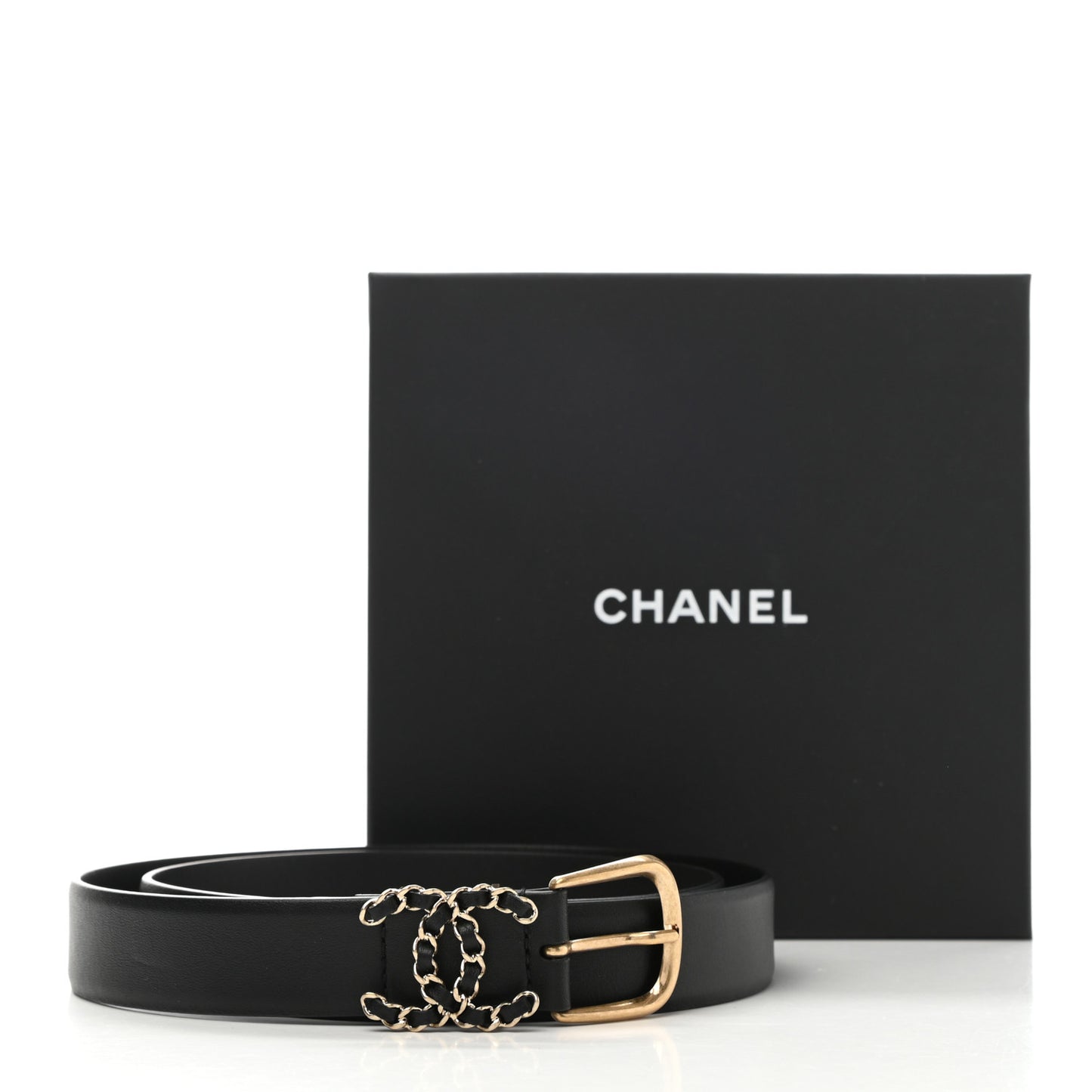 Calfskin CC Chain Belt 85 34 Black