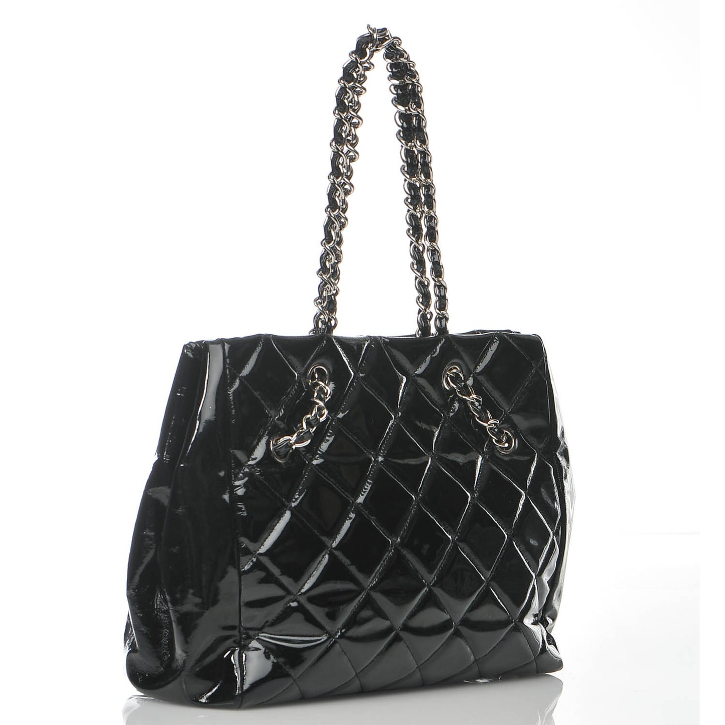 Patent Quilted Large Cells Tote Black