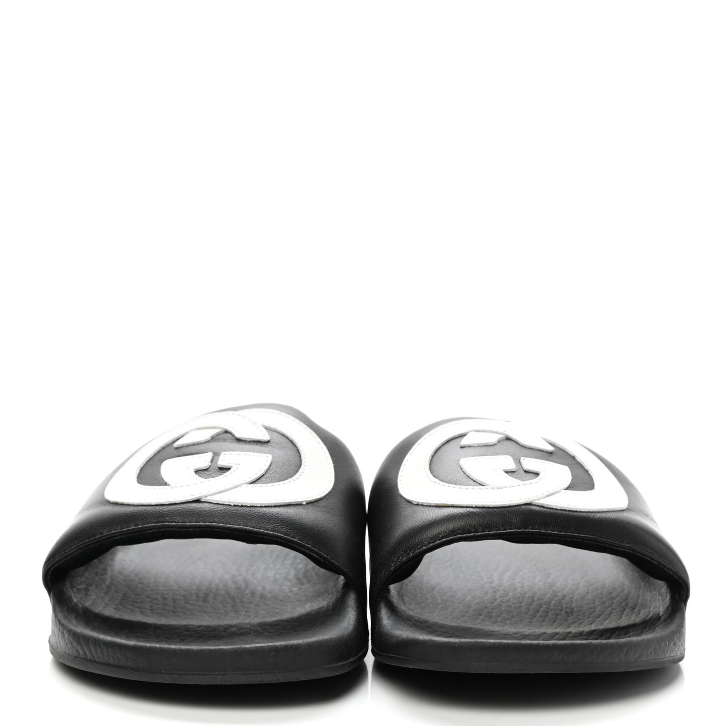 Nappa Miro Soft Calfskin Womens Interlocking G Slide Sandals 38 Black White