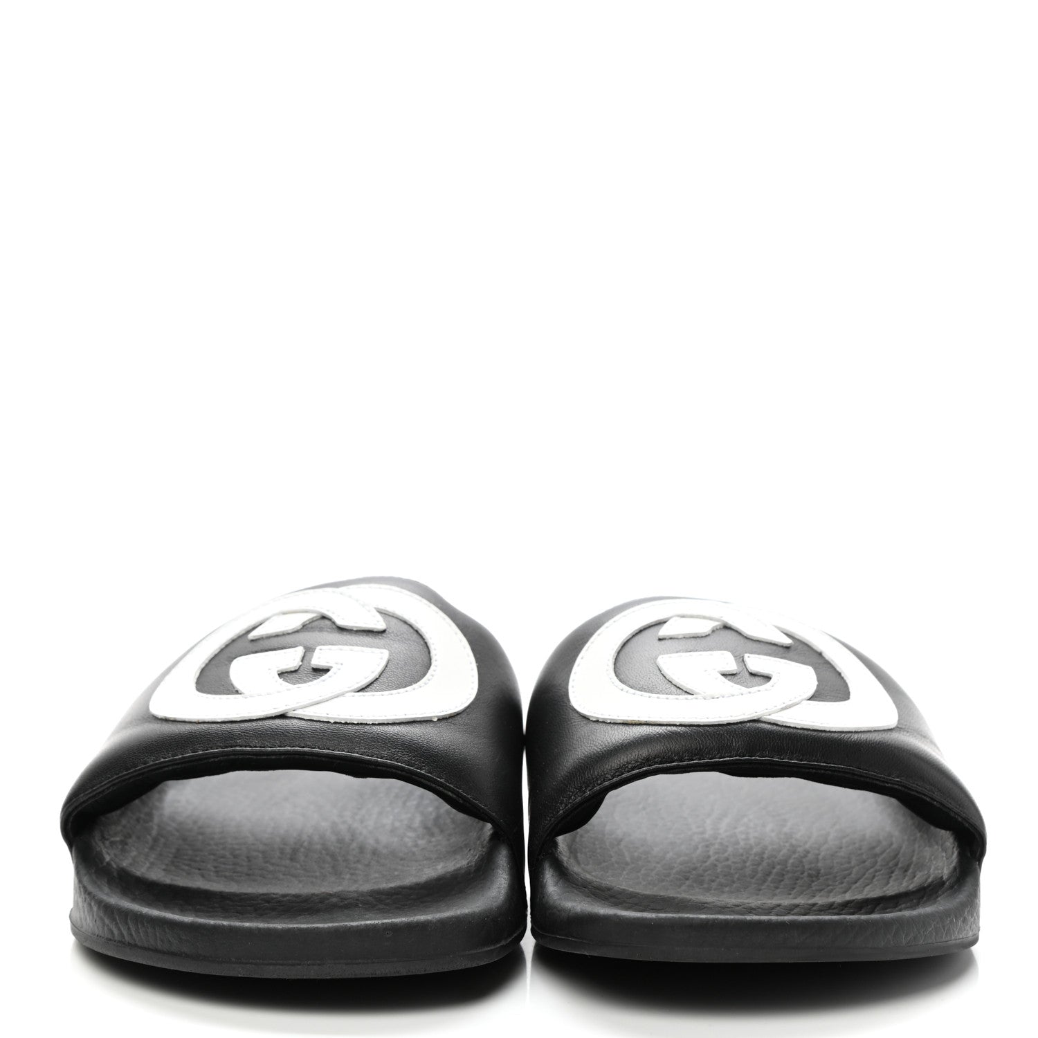 Gucci Nappa Miro Soft Calfskin Womens Interlocking G Slide Sandals 38 Black White 2 of 9