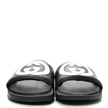 Gucci Nappa Miro Soft Calfskin Womens Interlocking G Slide Sandals 38 Black White 2 of 9
